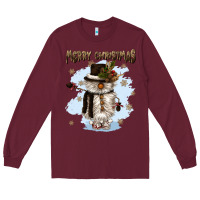 Burgundy merry christmas snowman Long Sleeve Tee - CowGirlArtShop