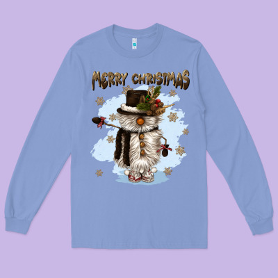Merry Christmas Snowman Long Sleeve Tee Designed By Cowgirlartshop