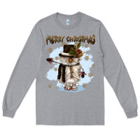 Heather Grey merry christmas snowman Long Sleeve Tee - CowGirlArtShop