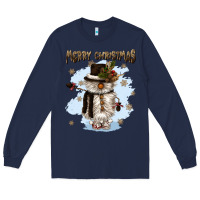 Navy merry christmas snowman Long Sleeve Tee - CowGirlArtShop
