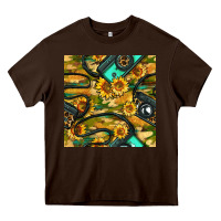 Chocolate Brown Leopard Digital Camera And Sunflowers With Camouflage Seamless Pattern Heavy Core Tee - BundleAndBundleShop