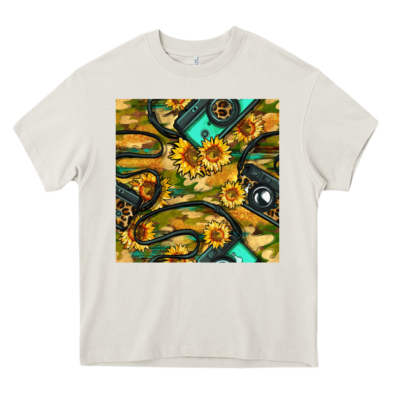 Leopard Digital Camera And Sunflowers With Camouflage Seamless Pattern Heavy Core Tee by BundleAndBundleShop | Teevron