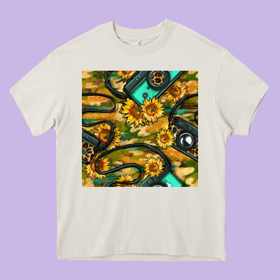 Leopard Digital Camera And Sunflowers With Camouflage Seamless Pattern Heavy Core Tee Designed By Bundleandbundleshop