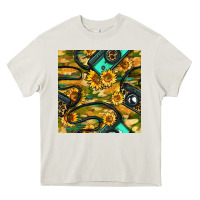 Cream Leopard Digital Camera And Sunflowers With Camouflage Seamless Pattern Heavy Core Tee - BundleAndBundleShop