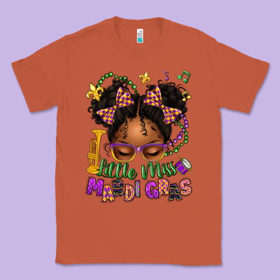 Little Miss Mardi Gras Afro Messy Bun Kid Classic Tee Designed By Texasbilliewilder