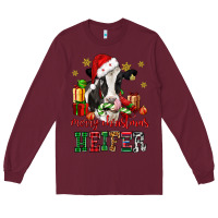 Burgundy merry christmas heifer cow Long Sleeve Tee - CowGirlArtShop