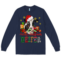 Navy merry christmas heifer cow Long Sleeve Tee - CowGirlArtShop