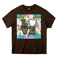 Chocolate Brown Leopard Love Hair And Mirror With Daisy Seamless Pattern Bbs Heavy Core Tee - BundleAndBundleShop