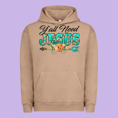 Y'all Need Jesus Arrow Lily Flowers Urban Hoodie Designed By Barkaloodesign