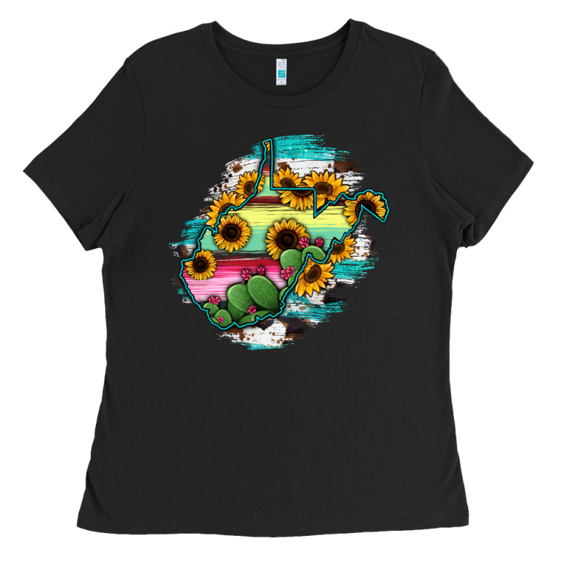 West Virginia Map Sunflower Cactus Serape Ladies Tee by RanaPortraitStore | Teevron