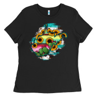 Black west virginia map sunflower cactus serape Ladies Tee - RanaPortraitStore