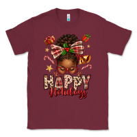 Burgundy happy holidays christmas afro messy bun Classic Tee - texasbilliewilder