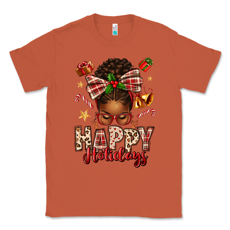 Happy Holidays Christmas Afro Messy Bun Classic Tee by texasbilliewilder | Teevron