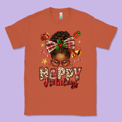 Happy Holidays Christmas Afro Messy Bun Classic Tee Designed By Texasbilliewilder