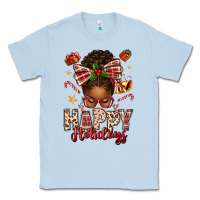 Dusty Blue happy holidays christmas afro messy bun Classic Tee - texasbilliewilder