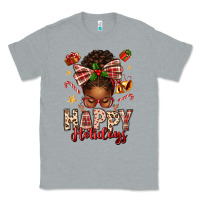 Heather Grey happy holidays christmas afro messy bun Classic Tee - texasbilliewilder
