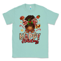 Seafoam happy holidays christmas afro messy bun Classic Tee - texasbilliewilder
