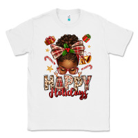 White happy holidays christmas afro messy bun Classic Tee - texasbilliewilder