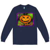 Navy happy halloween jack o' lantern pumpkin Long Sleeve Tee - Jasminsmagicworld