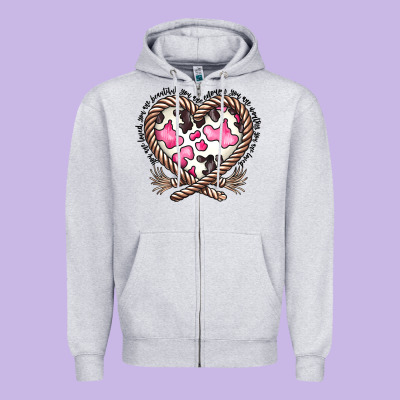 Western Cowhide Heart Zipper Hoodie Designed By Cowhidedigitalart