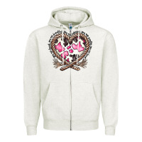 Oatmeal Heather western cowhide heart Zipper Hoodie - CowhideDigitalArt