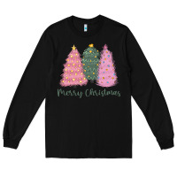 Black merry christmas trees Long Sleeve Tee - CowGirlArtShop