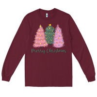 Burgundy merry christmas trees Long Sleeve Tee - CowGirlArtShop