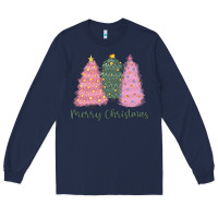 Navy merry christmas trees Long Sleeve Tee - CowGirlArtShop