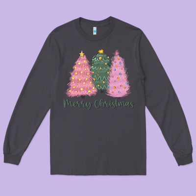 Merry Christmas Trees Long Sleeve Tee Designed By Cowgirlartshop