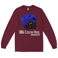 Burgundy 1886 Crescent Hotel Eureka Springs Arkansas USA Halloween Haunted Bat  Long Sleeve Tee - lanVoArt