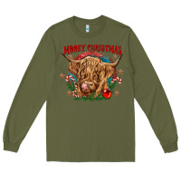 Army Green mooey christmas Long Sleeve Tee - CowGirlArtShop