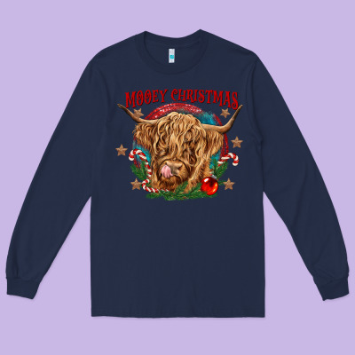 Mooey Christmas Long Sleeve Tee Designed By Cowgirlartshop