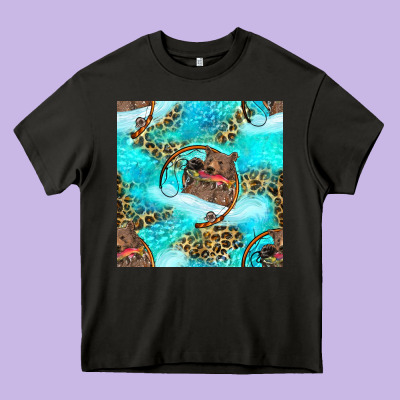 Mama Bear Hunting Fish With Leopard Seamless Pattern Heavy Core Tee Designed By Bundleandbundleshop