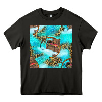 Asphalt Mama Bear Hunting Fish With Leopard Seamless Pattern Heavy Core Tee - BundleAndBundleShop