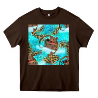 Chocolate Brown Mama Bear Hunting Fish With Leopard Seamless Pattern Heavy Core Tee - BundleAndBundleShop