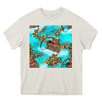 Cream Mama Bear Hunting Fish With Leopard Seamless Pattern Heavy Core Tee - BundleAndBundleShop