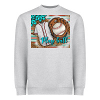 Heather Grey Baseball Play Ball With Leopard Mousepad Heavyweight Sweatshirt - BundleAndBundleShop
