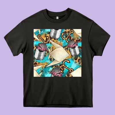 Paper Fish And Canned With Anchor Seamless Pattern Pbs Heavy Core Tee Designed By Bundleandbundleshop
