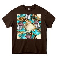 Chocolate Brown Paper Fish And Canned With Anchor Seamless Pattern Pbs Heavy Core Tee - BundleAndBundleShop