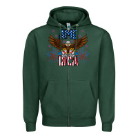 Sports Green America eagle Zipper Hoodie - CowhideDigitalArt