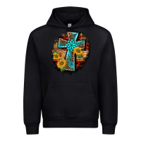 Western Turquoise's Leopard Cross  Wooden Aztek Sunflowers Background Urban Hoodie | Teevron