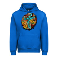 Cobalt western turquoise's leopard cross  wooden aztek sunflowers background Urban Hoodie - BarkalooDesign