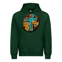 Forest Green western turquoise's leopard cross  wooden aztek sunflowers background Urban Hoodie - BarkalooDesign