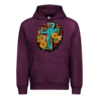 Mauve Wine western turquoise's leopard cross  wooden aztek sunflowers background Urban Hoodie - BarkalooDesign