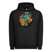 Pigment Black western turquoise's leopard cross  wooden aztek sunflowers background Urban Hoodie - BarkalooDesign