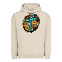 Pigment French Oak western turquoise's leopard cross  wooden aztek sunflowers background Urban Hoodie - BarkalooDesign