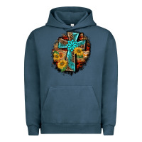 Pigment Midnight Navy western turquoise's leopard cross  wooden aztek sunflowers background Urban Hoodie - BarkalooDesign