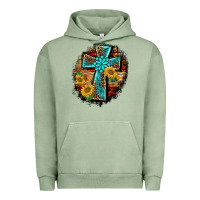 Pigment Oil Green western turquoise's leopard cross  wooden aztek sunflowers background Urban Hoodie - BarkalooDesign
