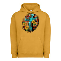 Pigment Peanut Butter western turquoise's leopard cross  wooden aztek sunflowers background Urban Hoodie - BarkalooDesign