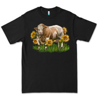 Black simmental bull with sunflowers Premium Tee - LillyAllenDesigns